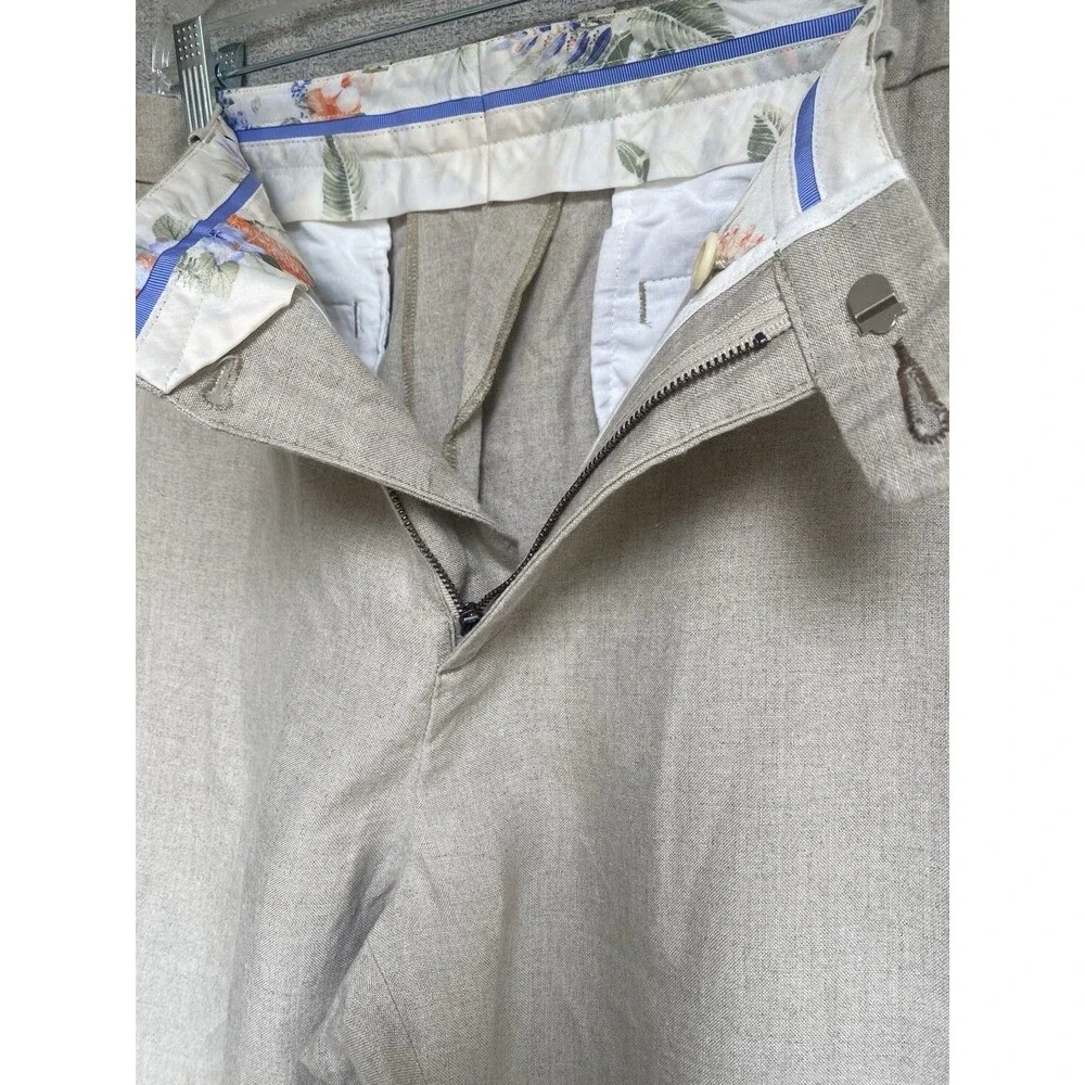 Tommy Bahama Beach Linen Pants Stone Khaki Mens 36x32 Flat Front Pocket Zip